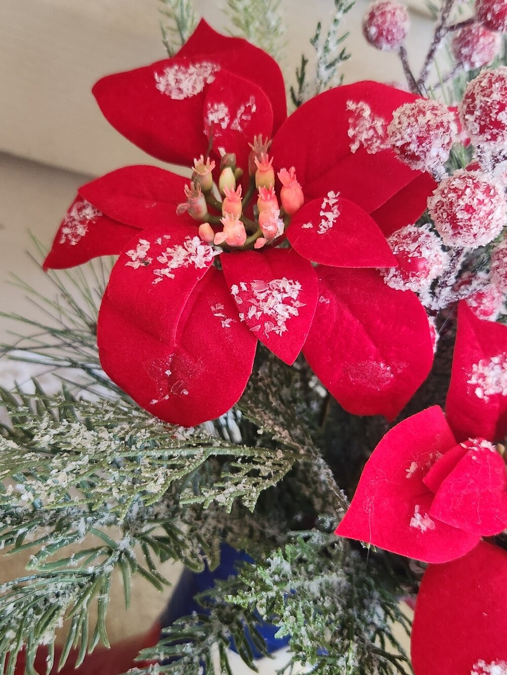 Festive Texas Cowboy Boot Faux Poinsettia Pine Bouquet Christmas Decor - Picture 5 of 11
